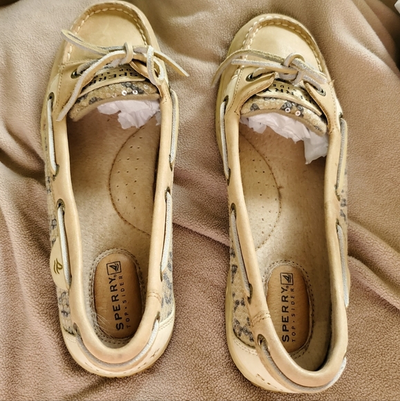 Sperry Angelfish tan and sequin leopard topside sz 8 - Picture 3 of 5
